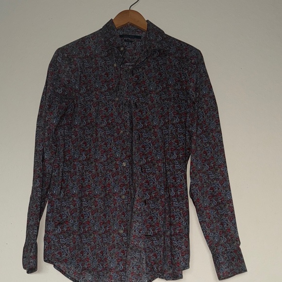 Perry Ellis Men's Red and Blue Floral Button Down Shirt - Picture 1 of 3